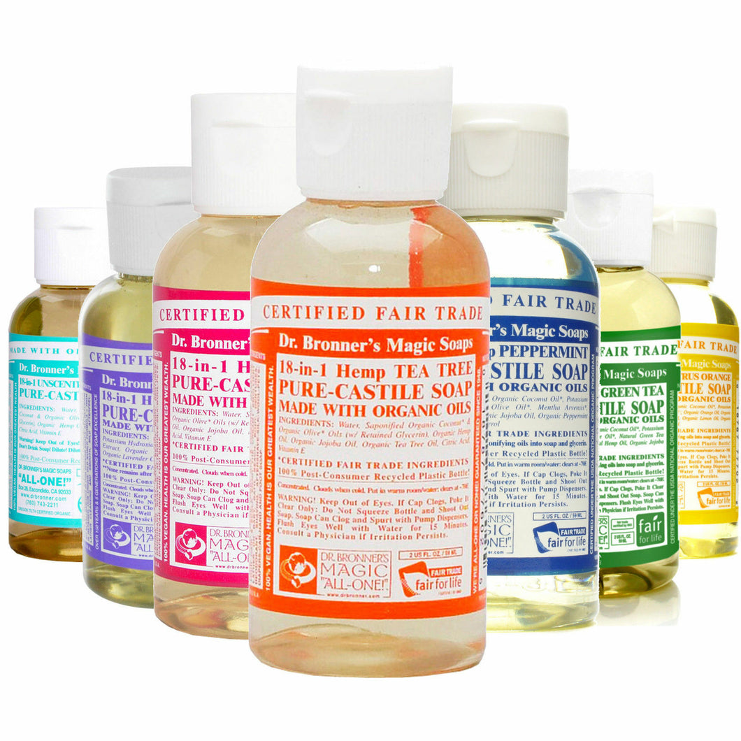 Dr Bronner Castile liquid soap Organic 18-1 2 fl oz 59 ml Vegan fair trade