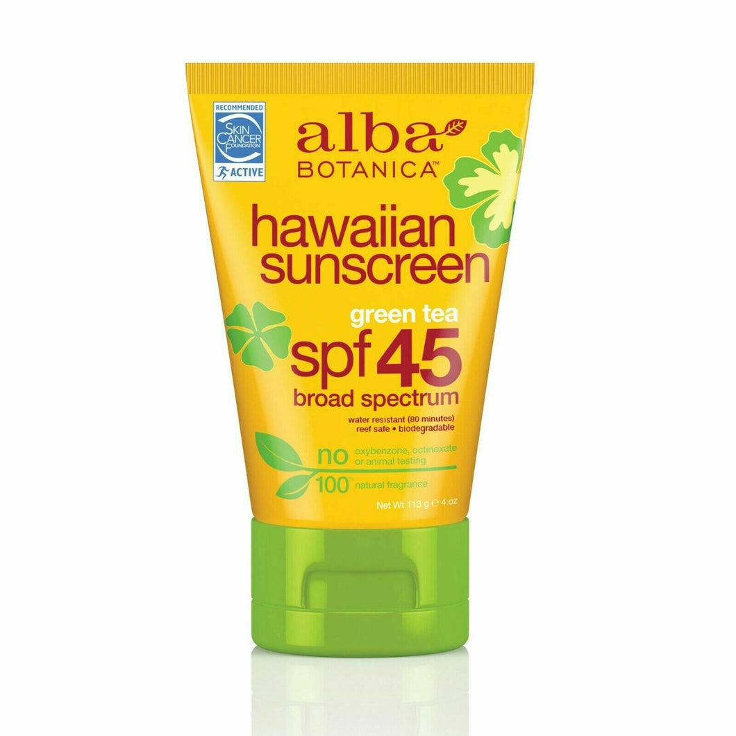 Alba Botanica Hawaiian Sunscreen with Green Tea SPF 45 113g reef safe vegan